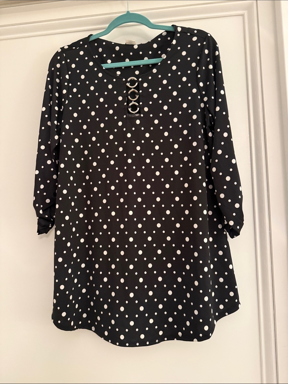 Cocomo Black and White Polka Dot 3-Ring Detail Tunic